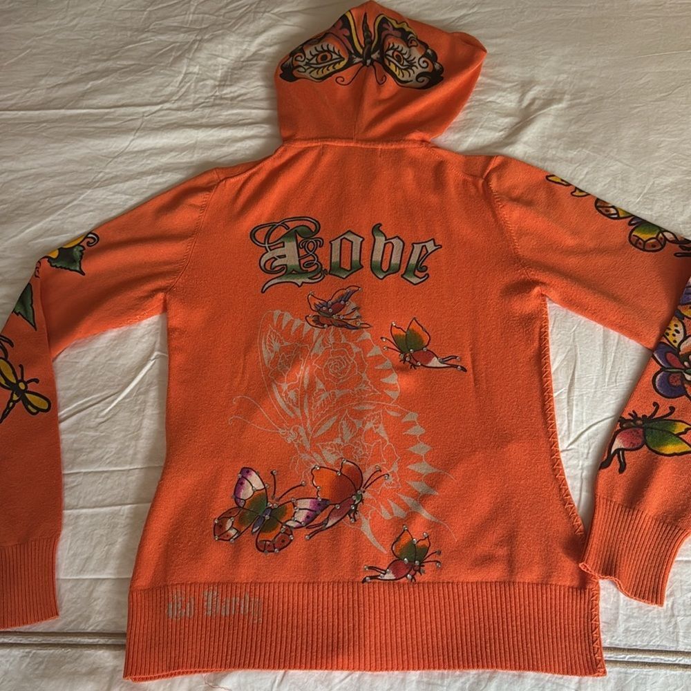 Ed Hardy by Christian Audigier Womans Zipped Hoodie with Butterflies. Size M. - Picture 6 of 13